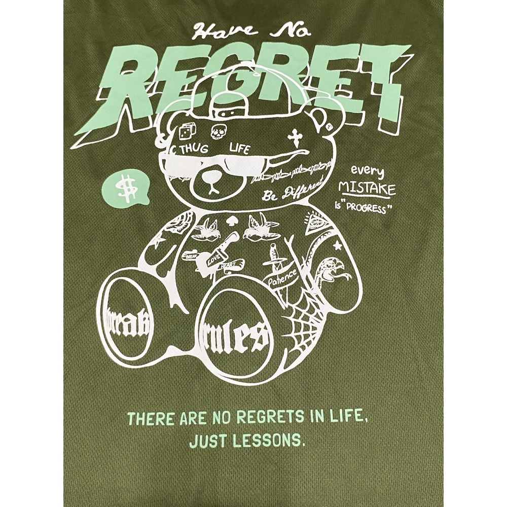 East X West Bailey Apparel Mens Jersey Olive Green Y2K No Regret Thug Life Bear